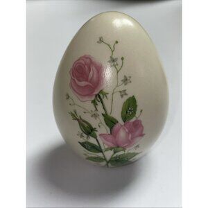 Eggzakly Porcelain Egg Shape Figurine Pink  Flowers 3” Selah WA USA  Vintage